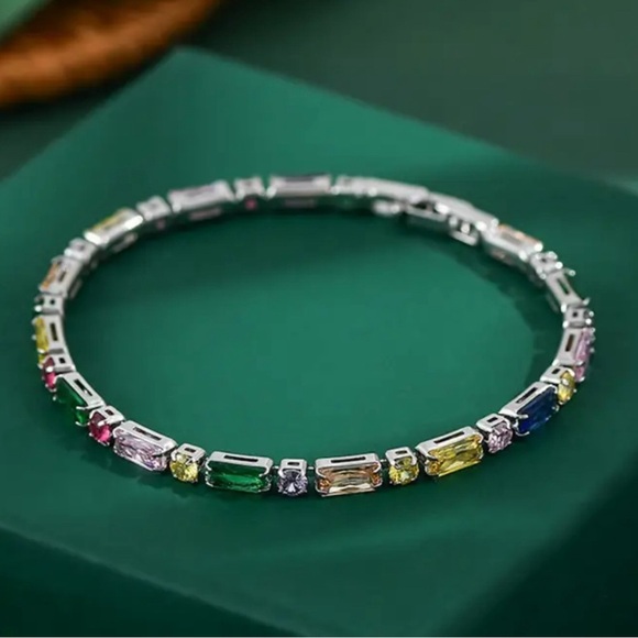 Silver stainless Steel Tennis Bracelet with Sparkling Cubic Zirconia - Picture 2 of 2